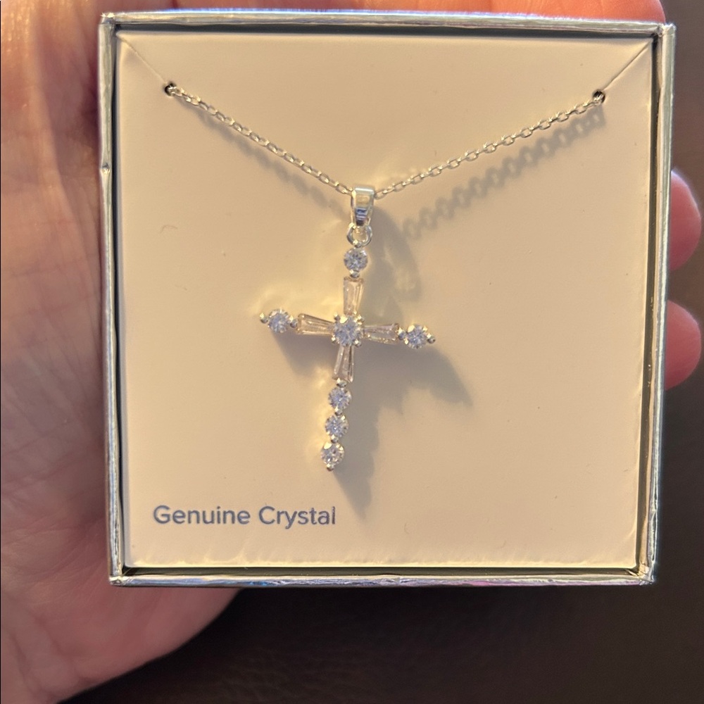 Dazzling Silver Cross Necklace with Crystal Details